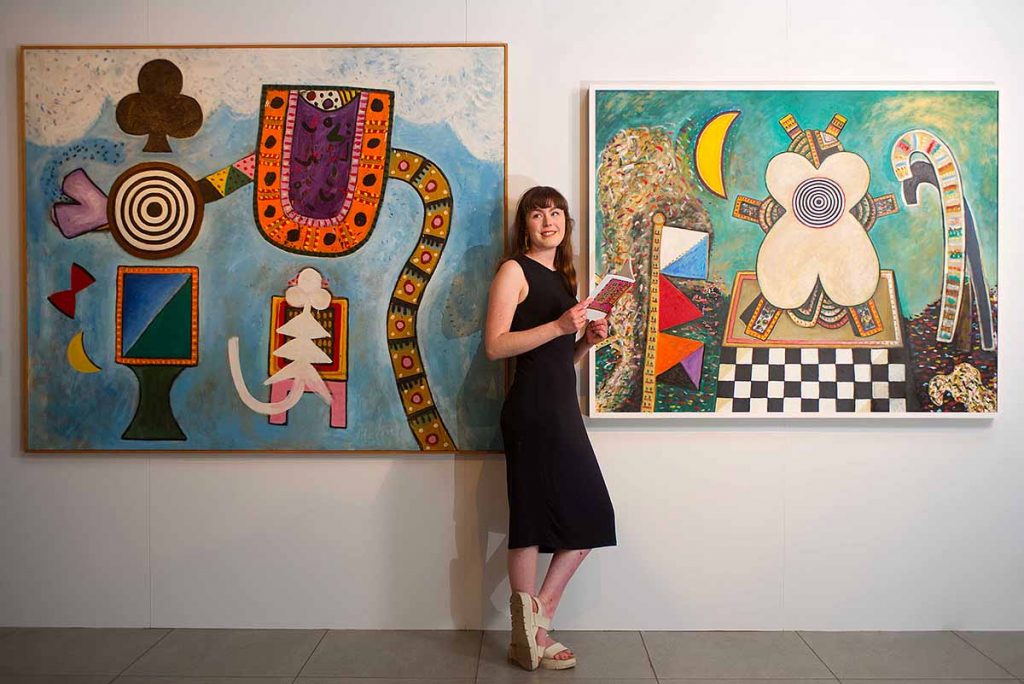 Artist and curator Siobhan McLaughlin at the exhibition Alan Davie: Beginning of a Far-Off World 