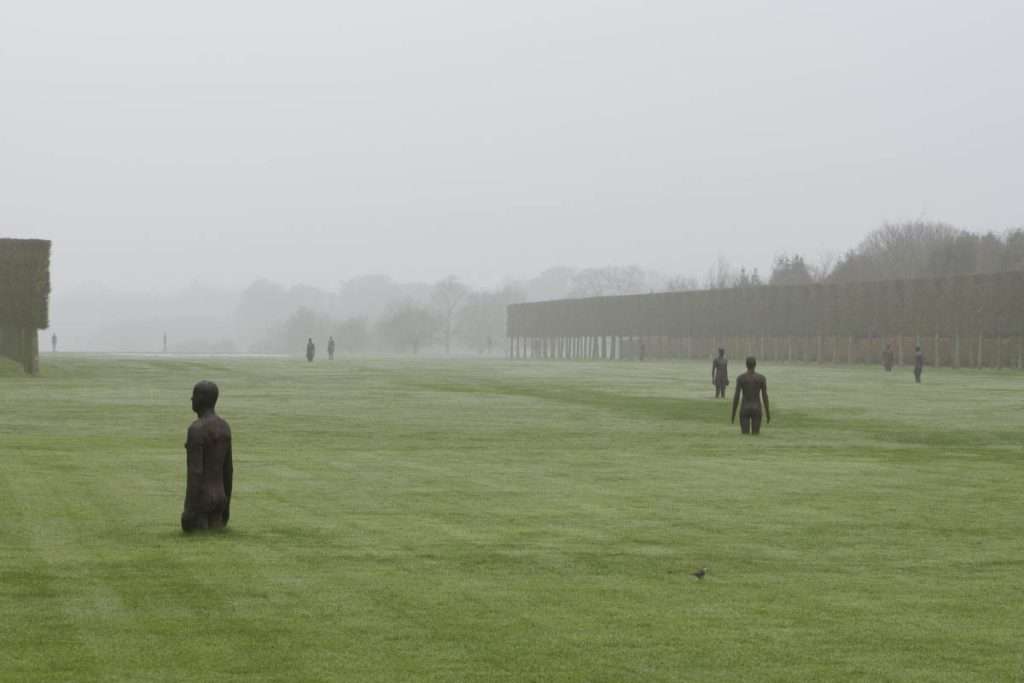 Antony Gormley, 'Time Horizon', 2006, cast iron, 100 elements, each 189 ×53 ×29 cm. Installation Houghton Hall, Norfolk, 2024. Image Theo Christelis