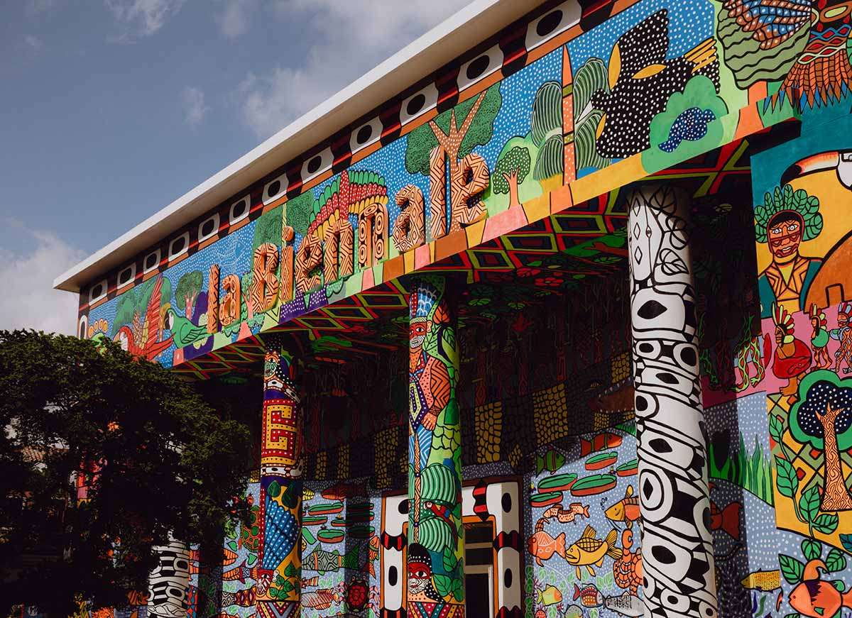 Central Pavilion, Giardini, decorated by MAKHU, a group of indigenous artists from Brazil. Image Matteo De Mayda