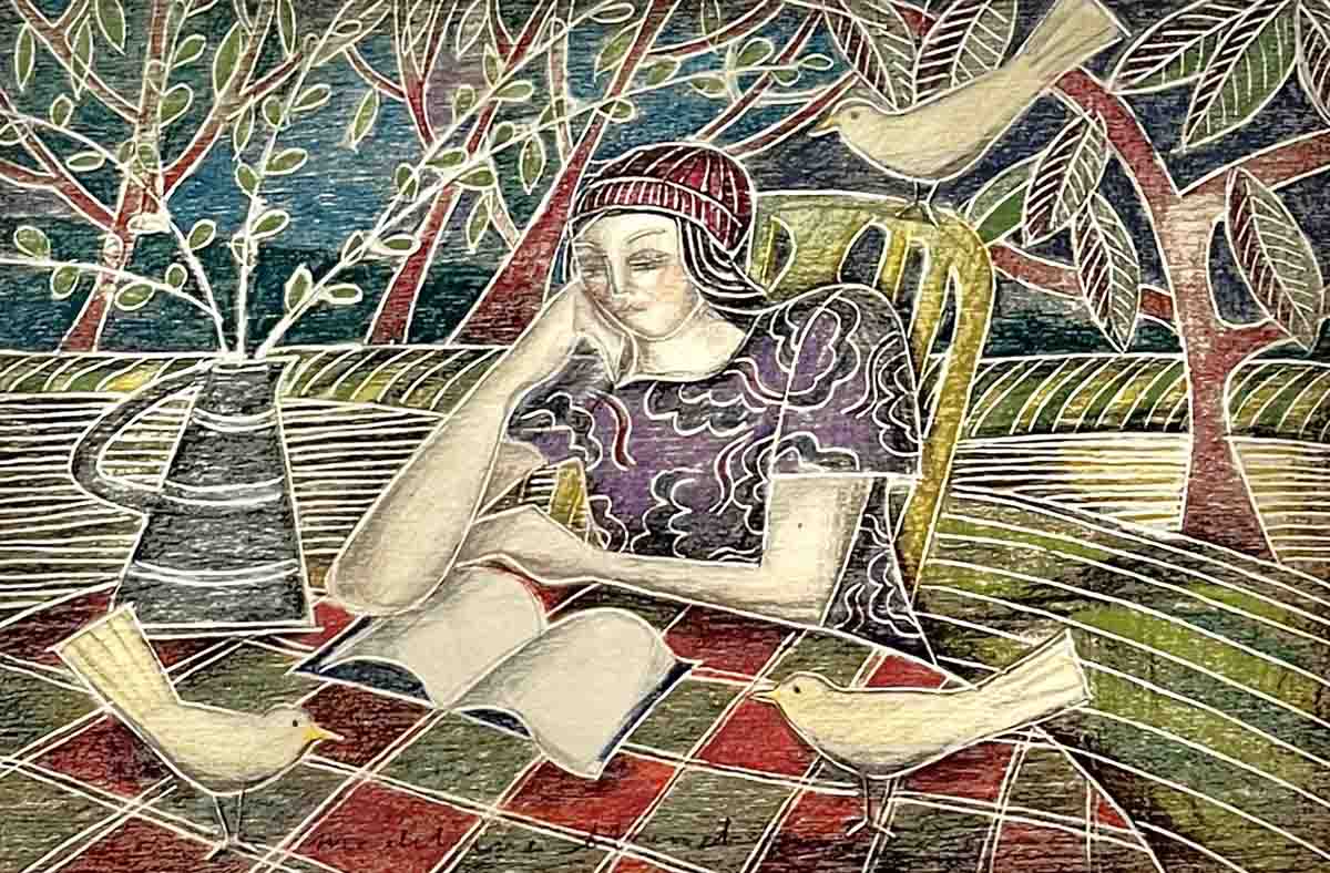 Madeleine Hand, 'New Page', crayon etching on wood