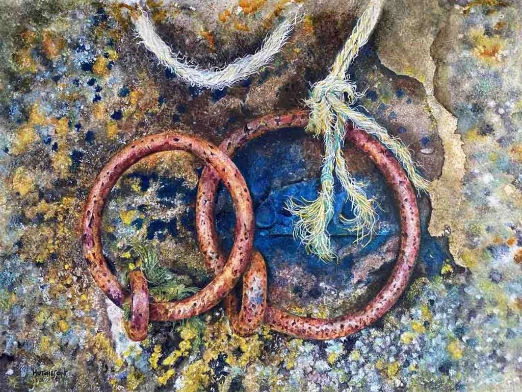 Lorna Elliott Hutcheson, 'Mooring Rings at Catterline Bay', watercolour