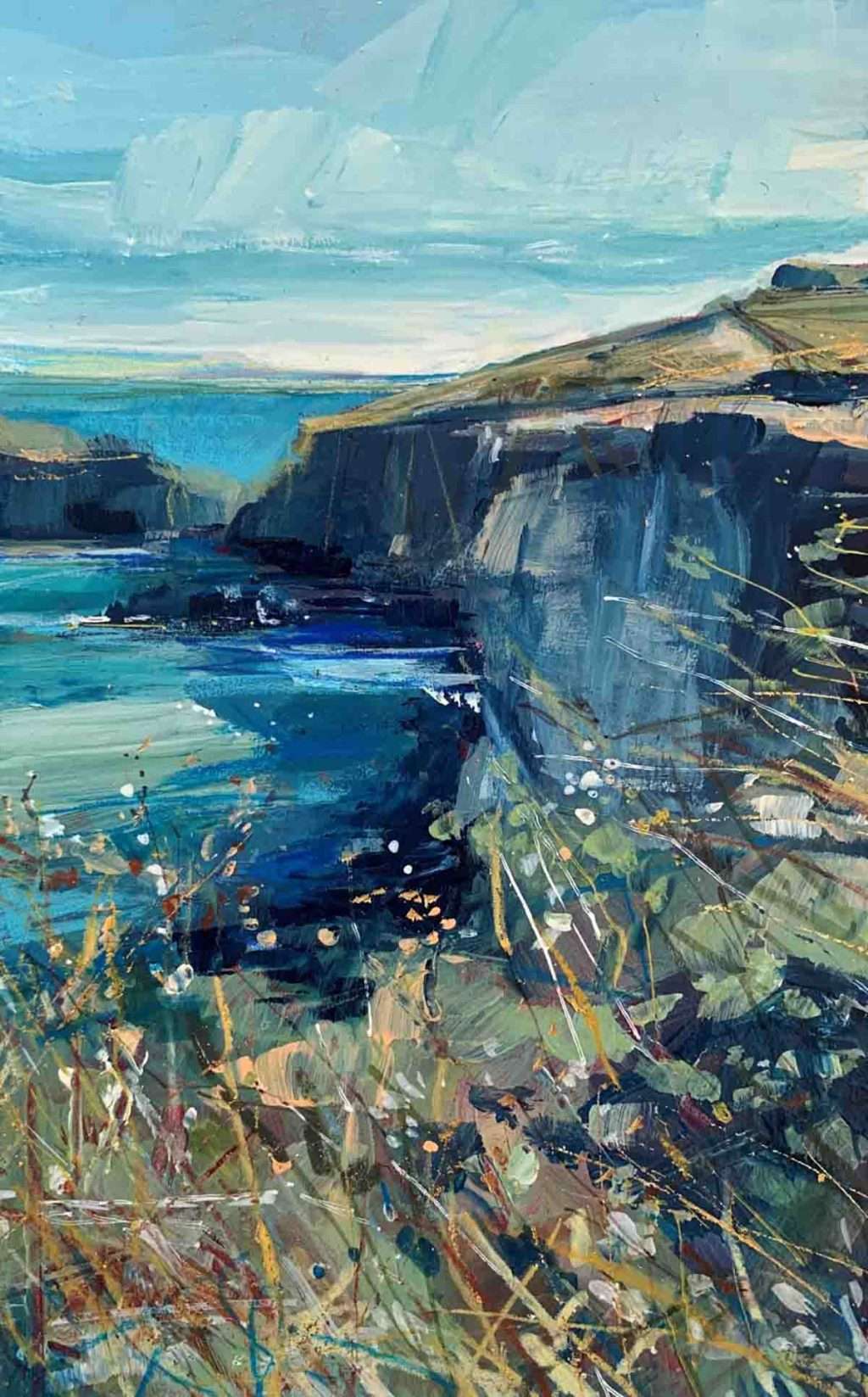 Sarah Carrington, 'Cliffs, Causeway Coast', mixed media with gold leaf