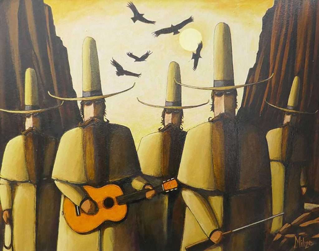 Stan Milne, 'We'll head 'em off at the pass', acrylic on canvas board (cropped)